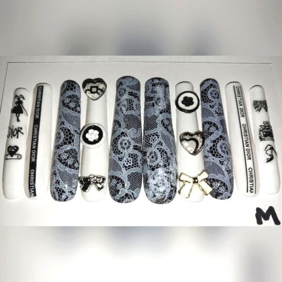 Hand crafted custom print 10pc 3xl acrylic press on nails sz medium - Picture 1 of 5